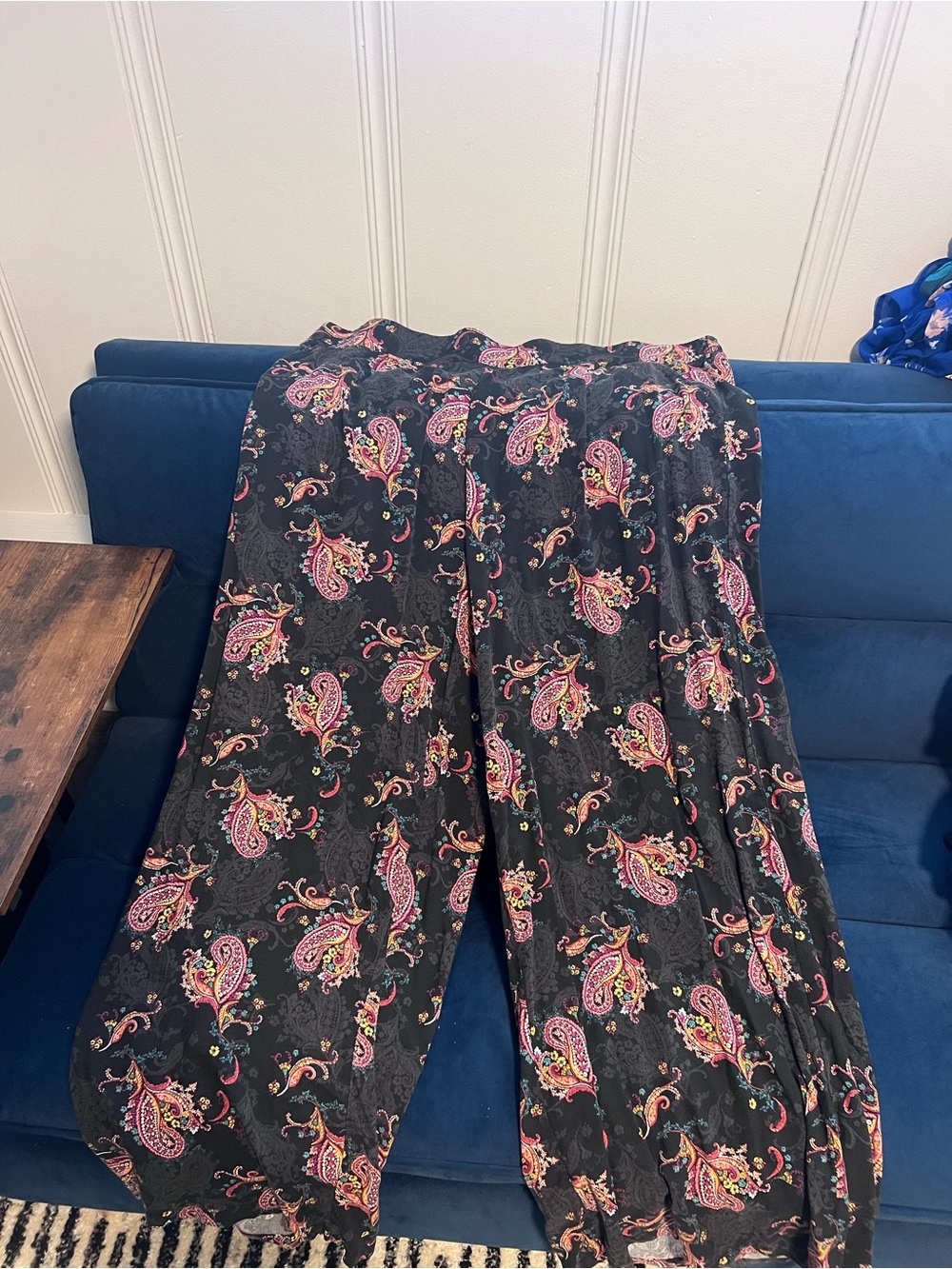 Torrid Black Wide-LegHigh Waist Pants with Pink Paisley Print